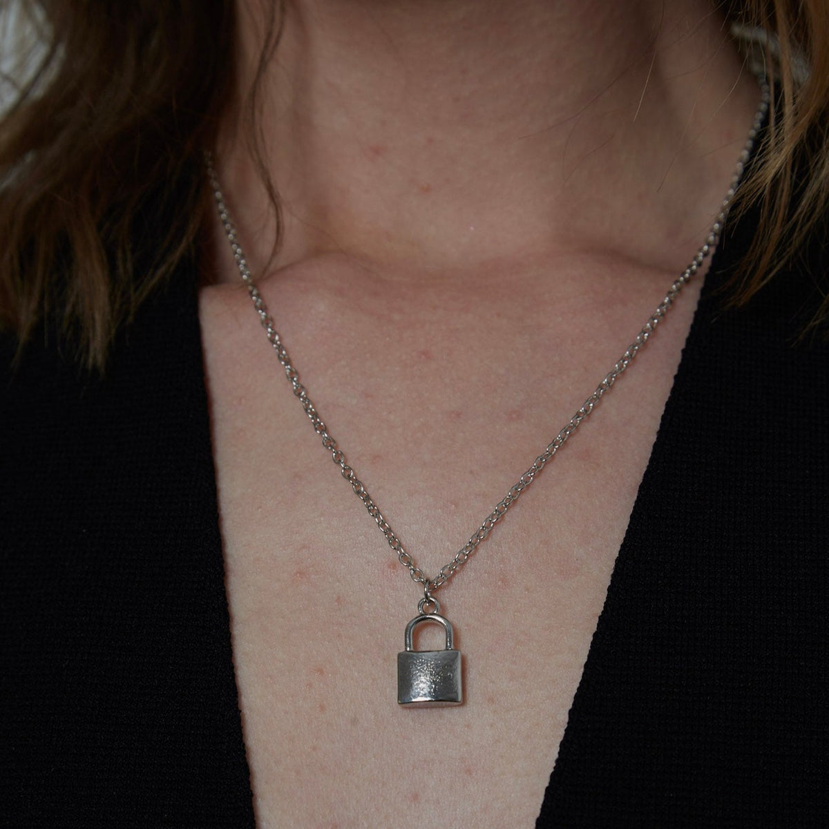 Silver 2025 lock necklace