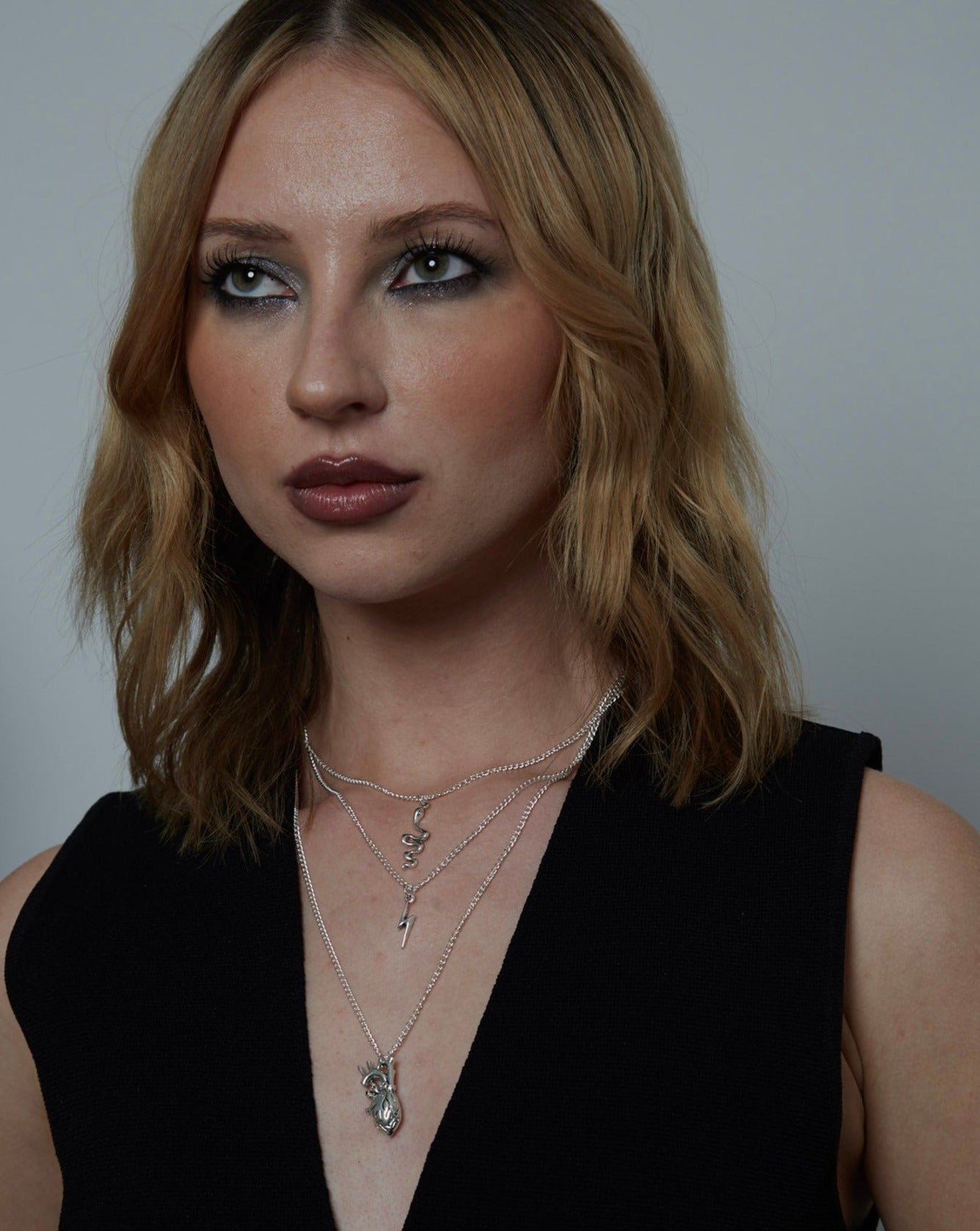 Layered Personalised Silver Gothic Charms 3 Necklace Set