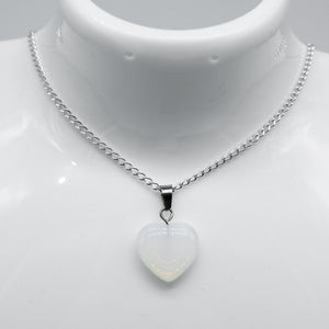 Silver Opal Heart Charm Necklace