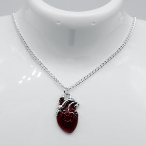 Silver and Red Heart Charm Necklace