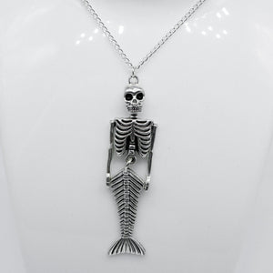 Giant Silver Skeleton Mermaid Necklace