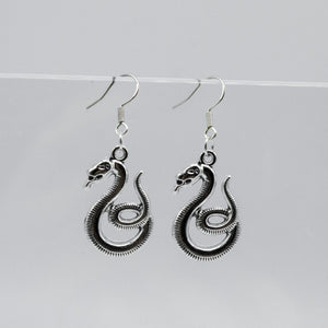 Silver Gothic Serpent Snake Charm Earrings