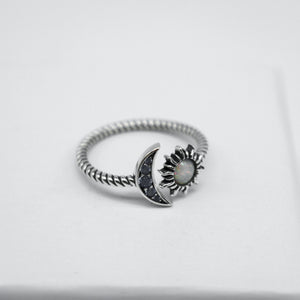 Sterling Silver Opal Moon & Sun Ring