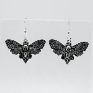 Silver Gothic Moth Charm Earrings