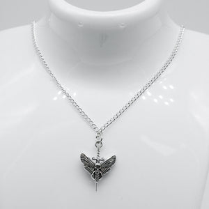 Silver Skull Butterfly Dagger Charm Necklace