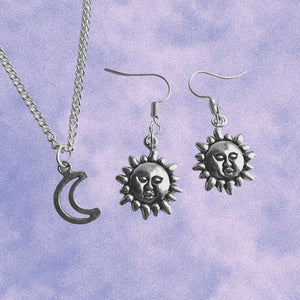Celestial Silver Jewellery Set - Moon & Sun Necklace and Earrings