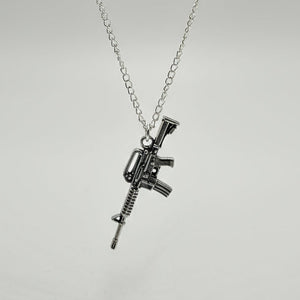 Silver Machine Gun Pendant Necklace