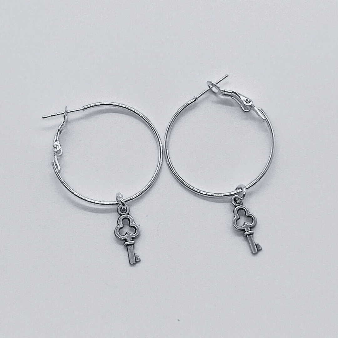 Silver Hoop Earrings With Charm