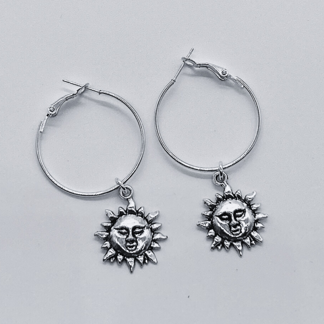 Silver Hoop Earrings With Charm