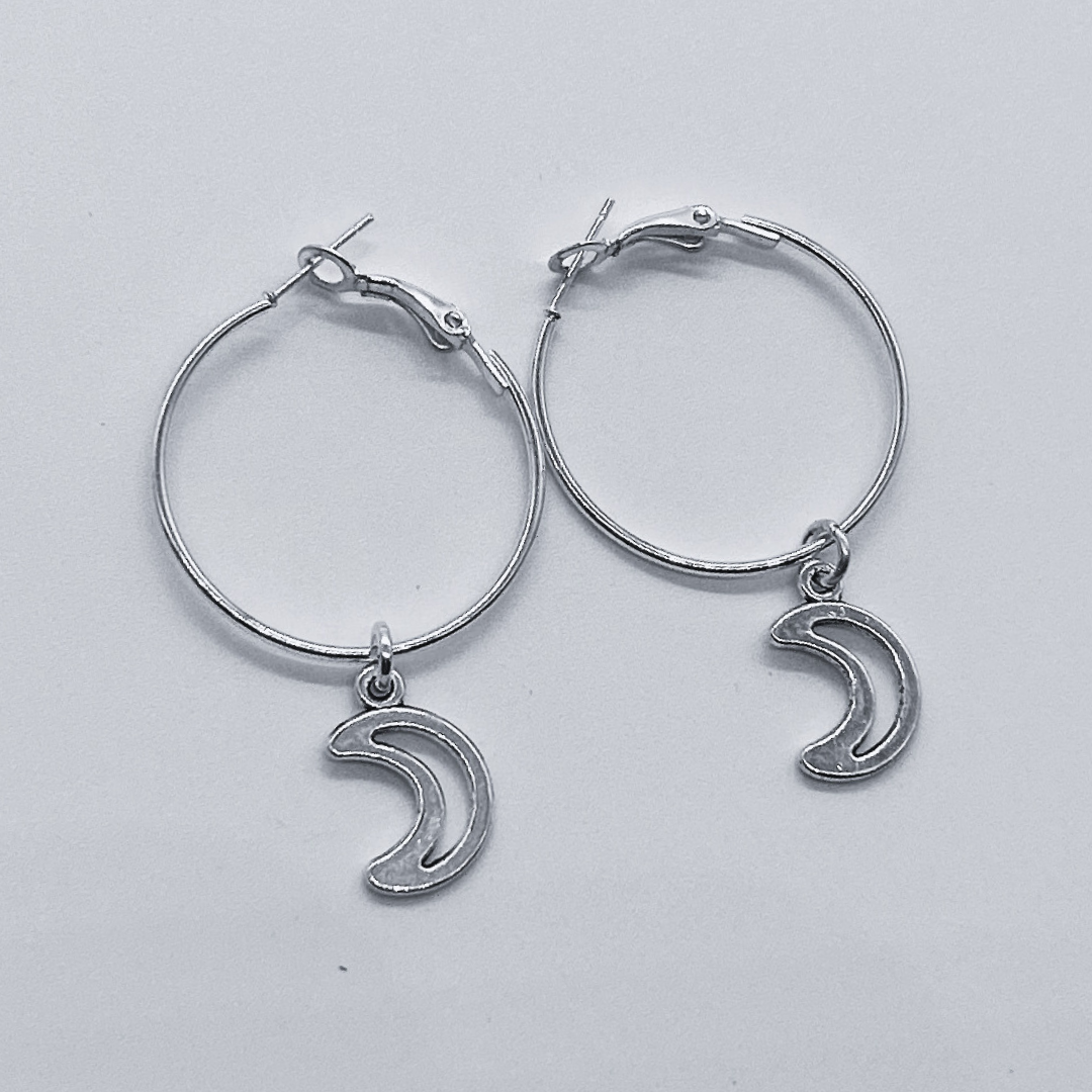 Silver Hoop Earrings With Charm