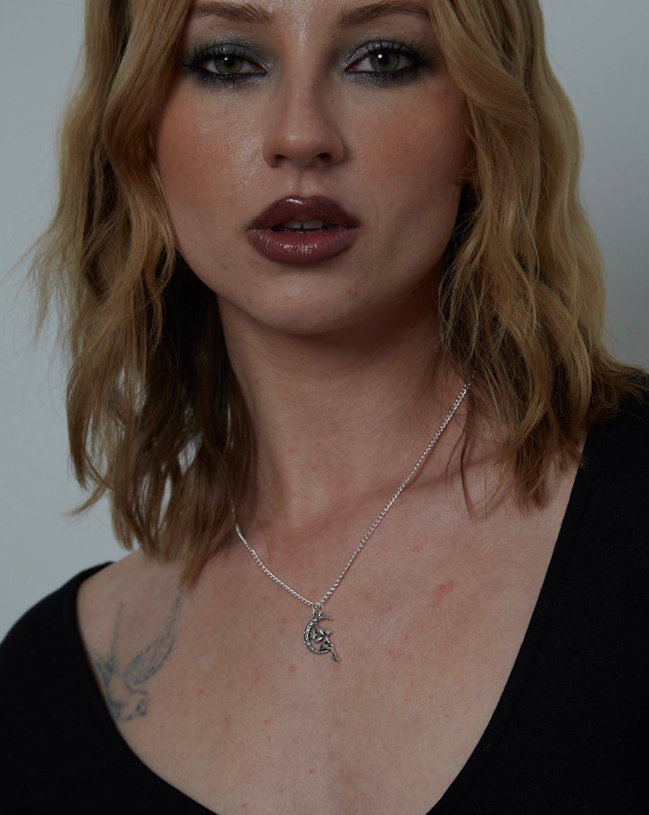 Silver Fairy Moon Star Charm Necklace