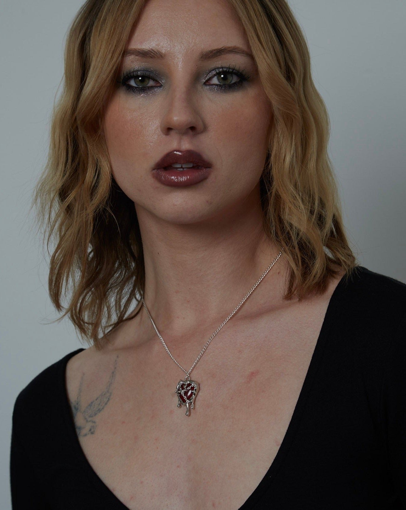 Silver Red Resin Melting Heart Charm Necklace