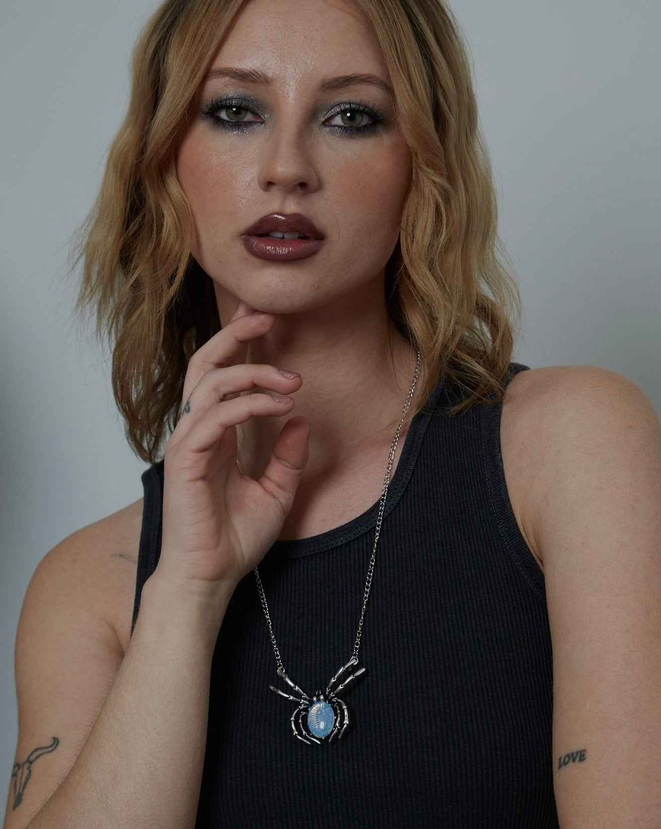 Silver Opal Spider Charm Necklace