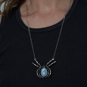 Silver Opal Spider Charm Necklace