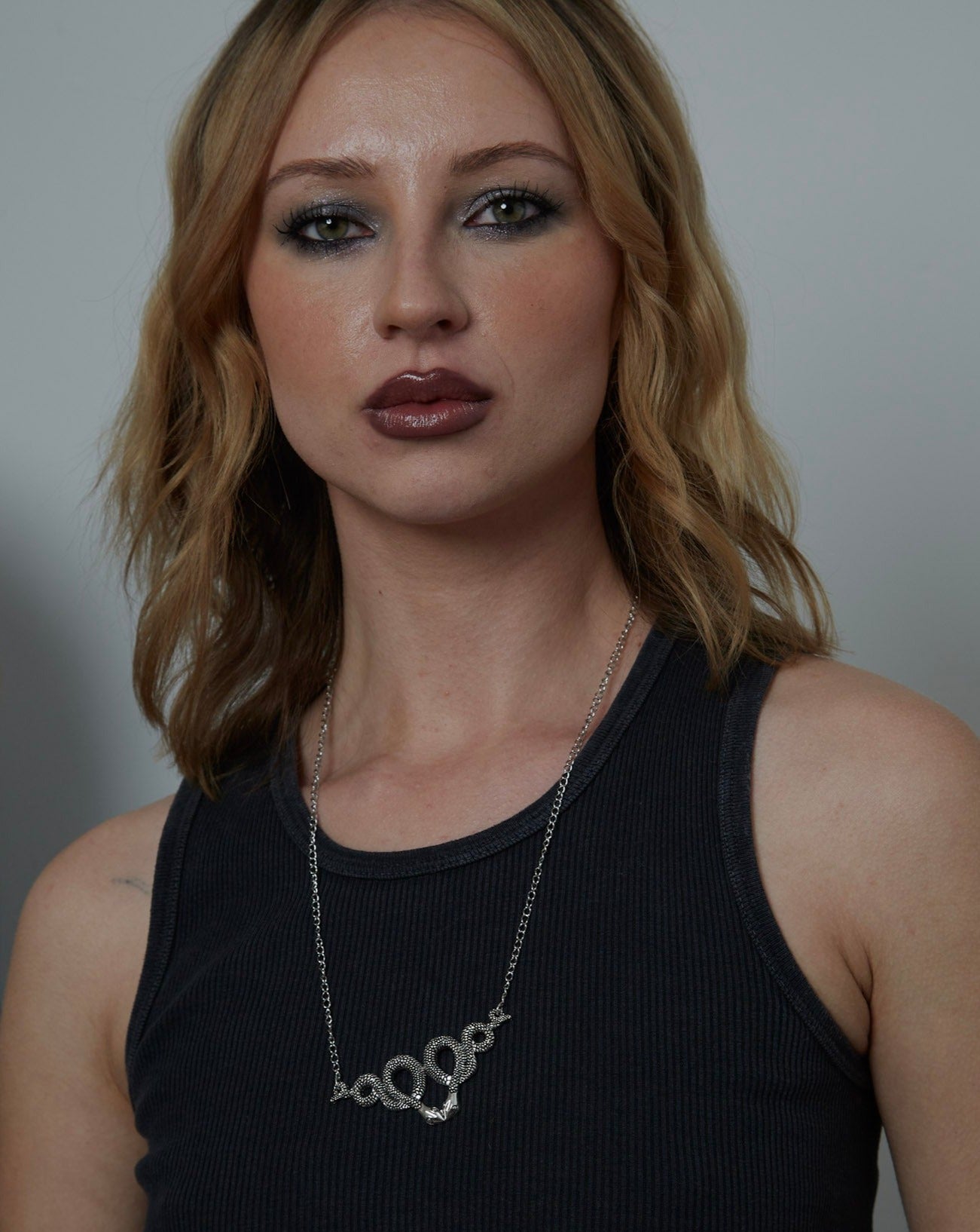 Silver Gothic Double Snake Charm Necklace