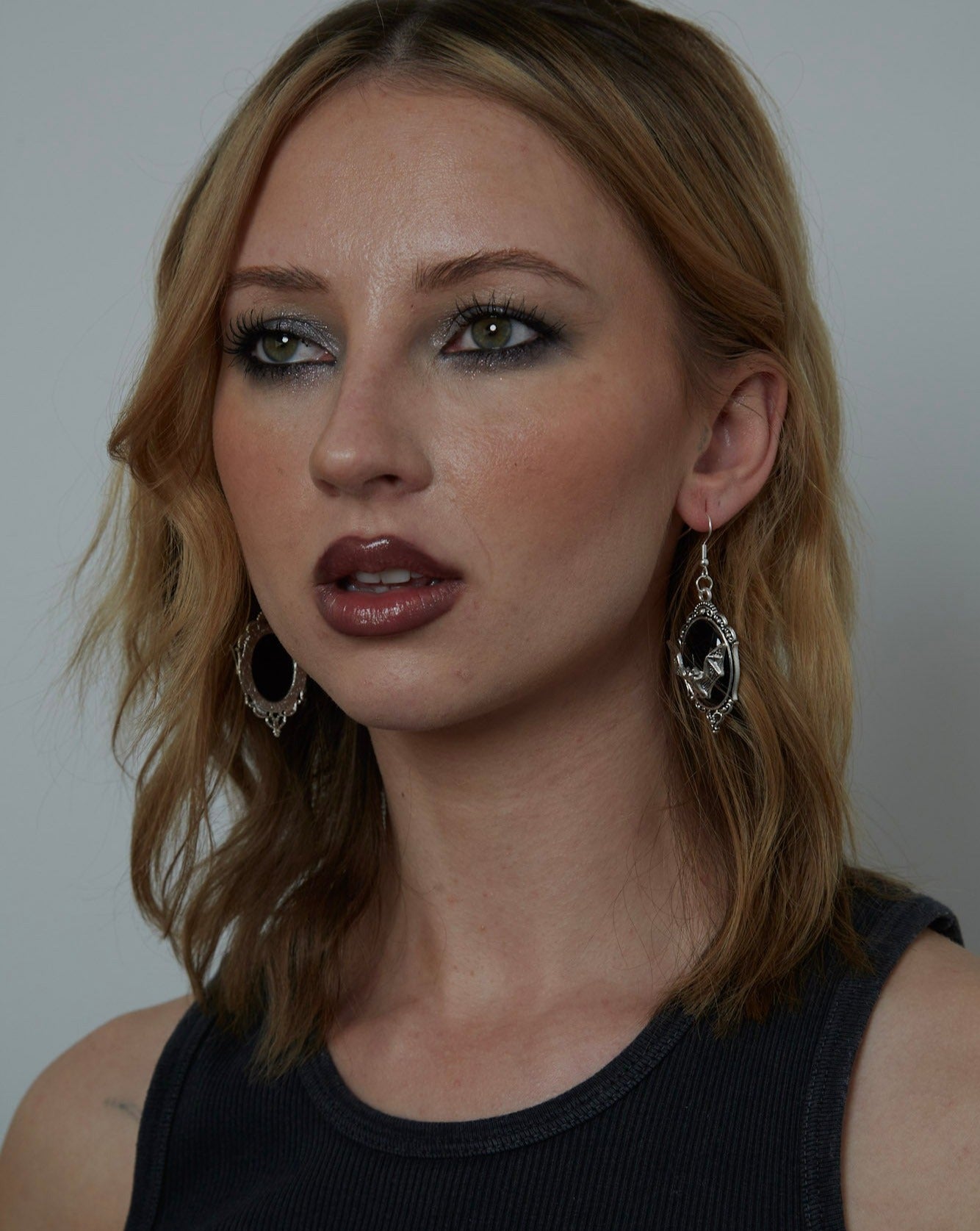 Large Silver Gothic Bat Frame Charm Earrings