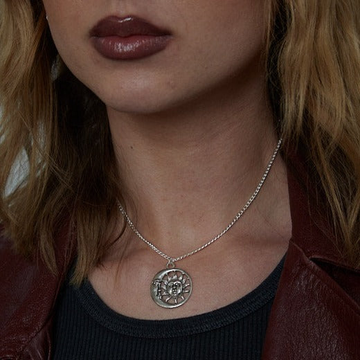 Silver Sun and Moon Charm Necklace