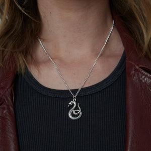 Silver Gothic Serpent Snake Charm Necklace