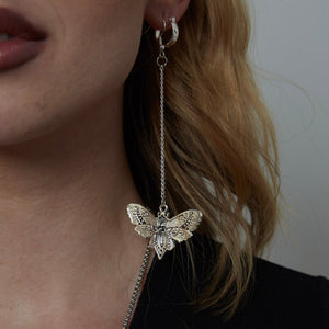 Silver Moth Chain Earrings
