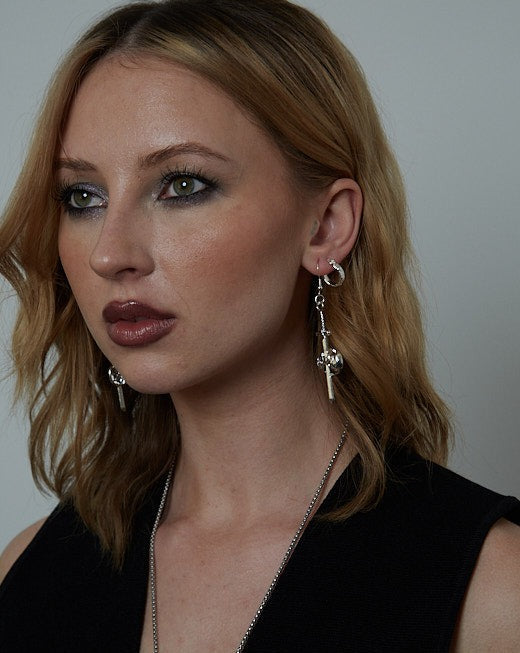 Silver Sword and Skull Charm Earrings