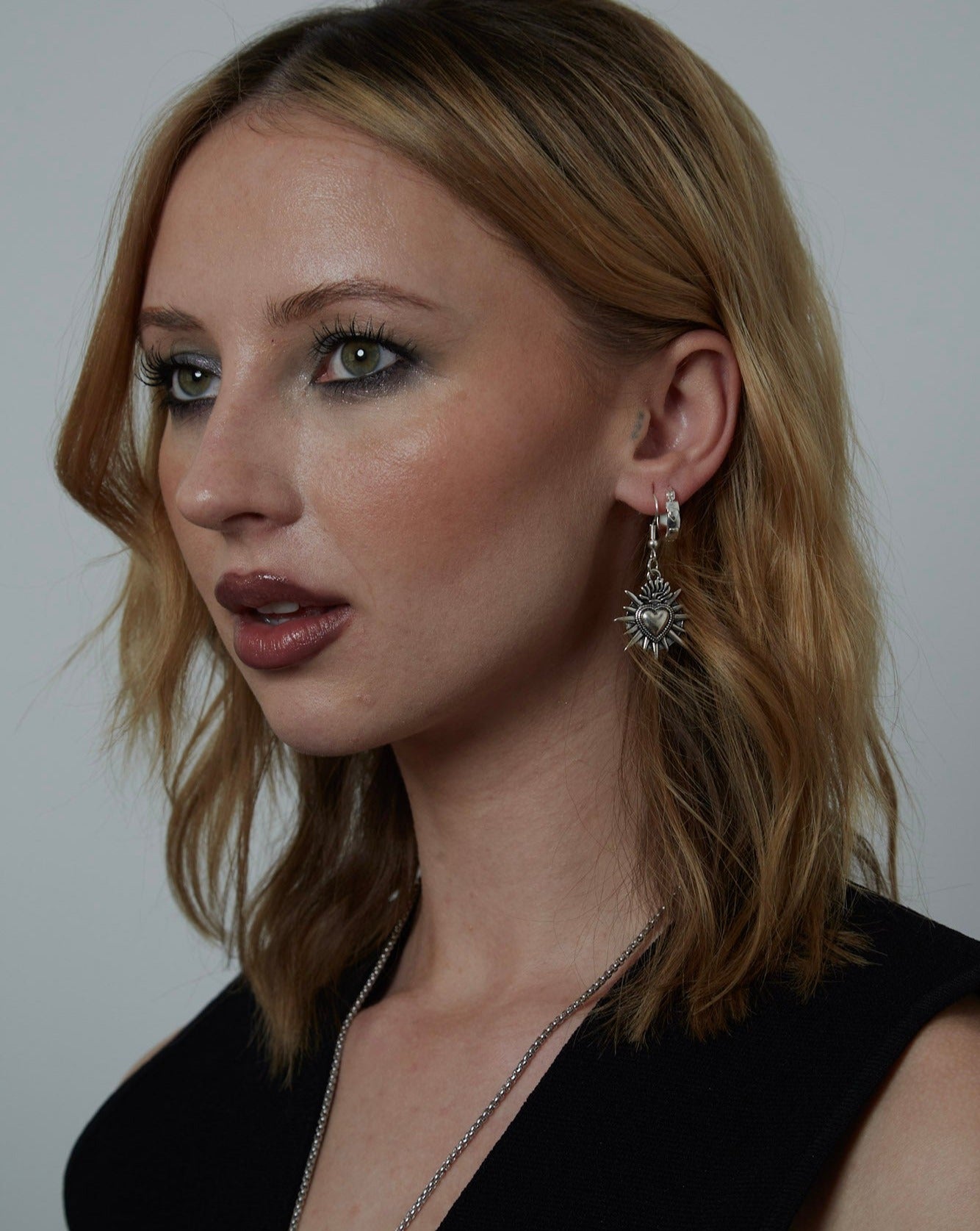 Silver Sacred Flaming Heart Charm Earrings