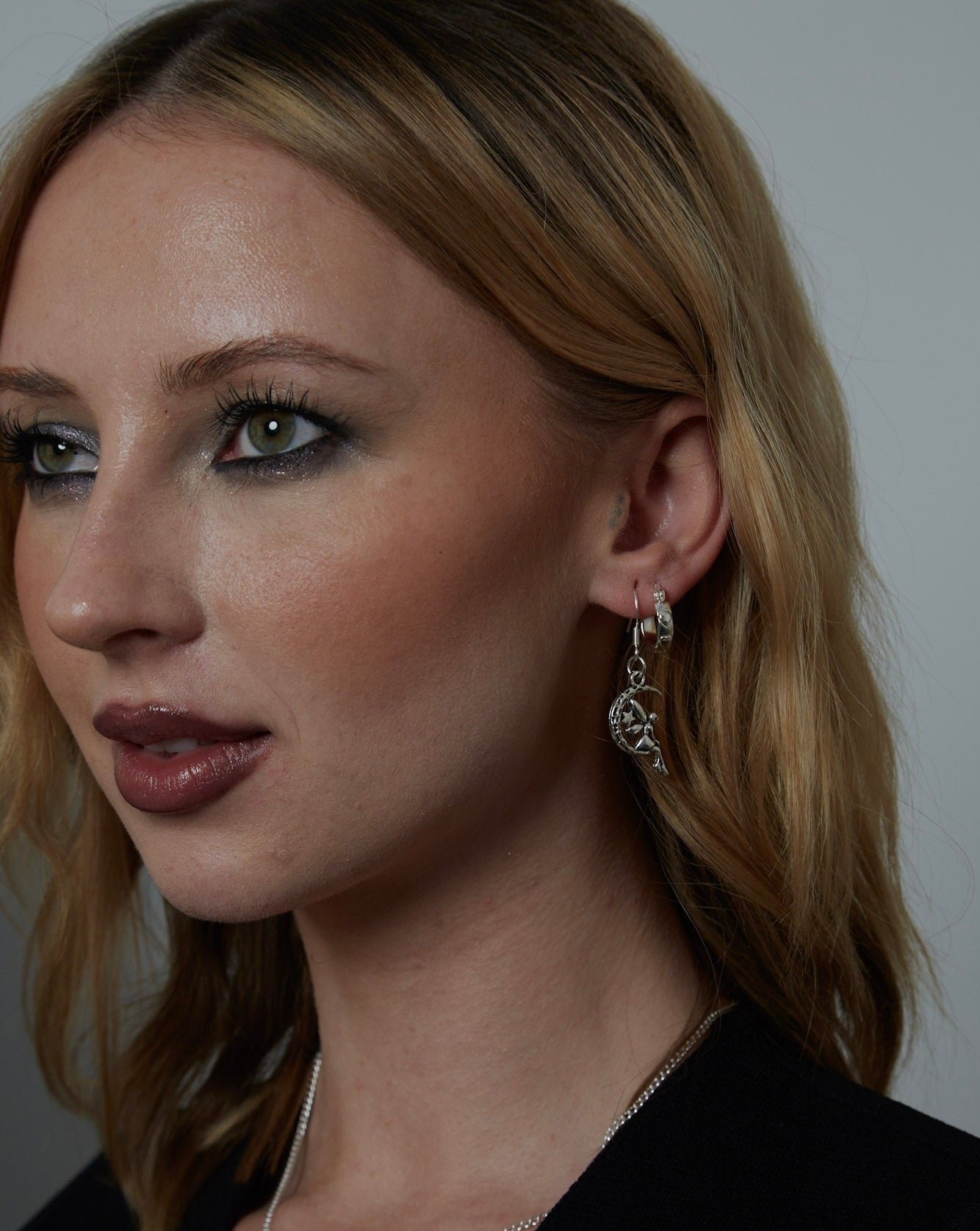 Silver Fairy Angel Moon Charm Earrings