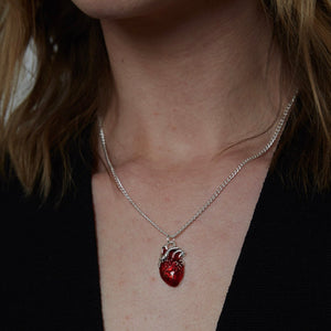 Silver and Red Heart Charm Necklace