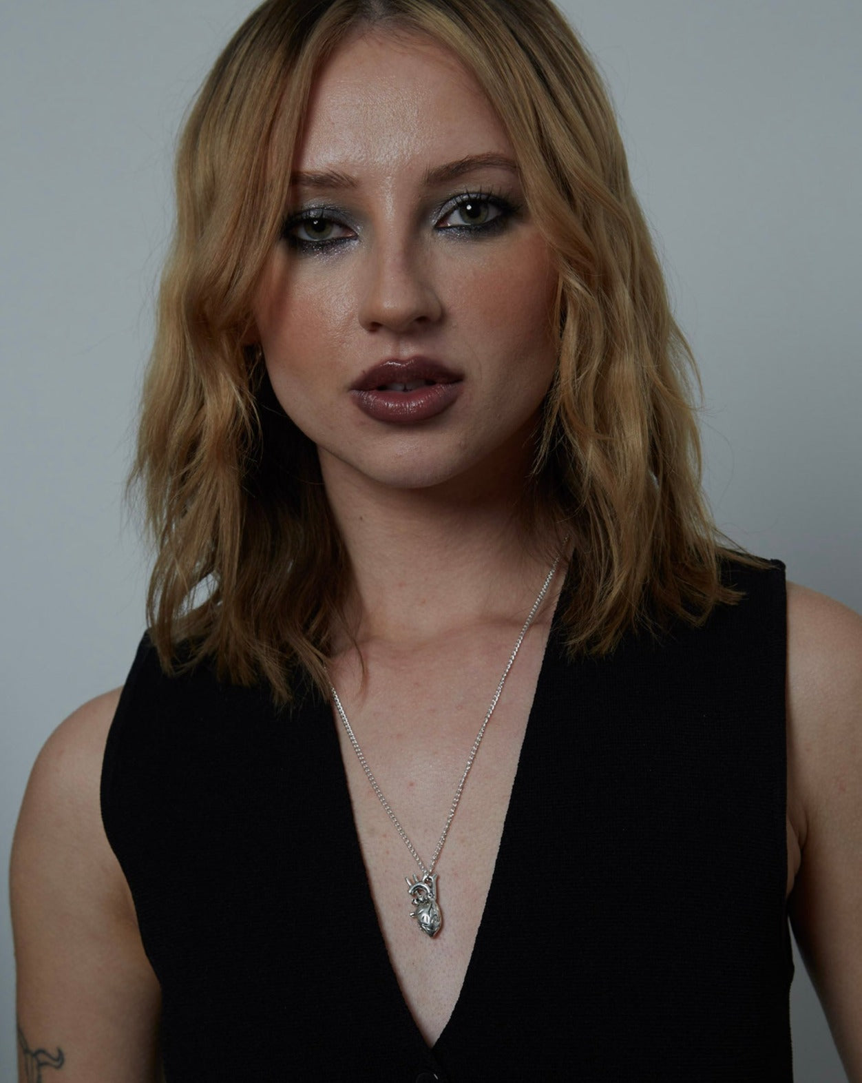 Silver Anatomical Heart Charm Necklace