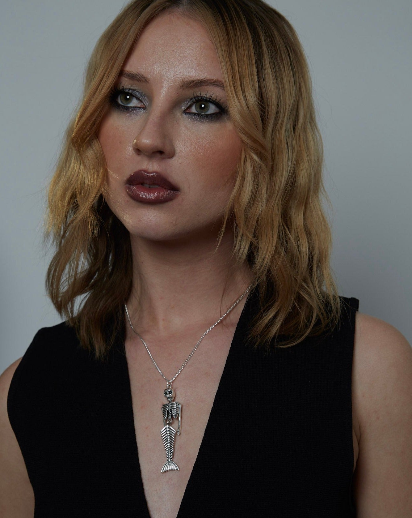 Giant Silver Skeleton Mermaid Necklace