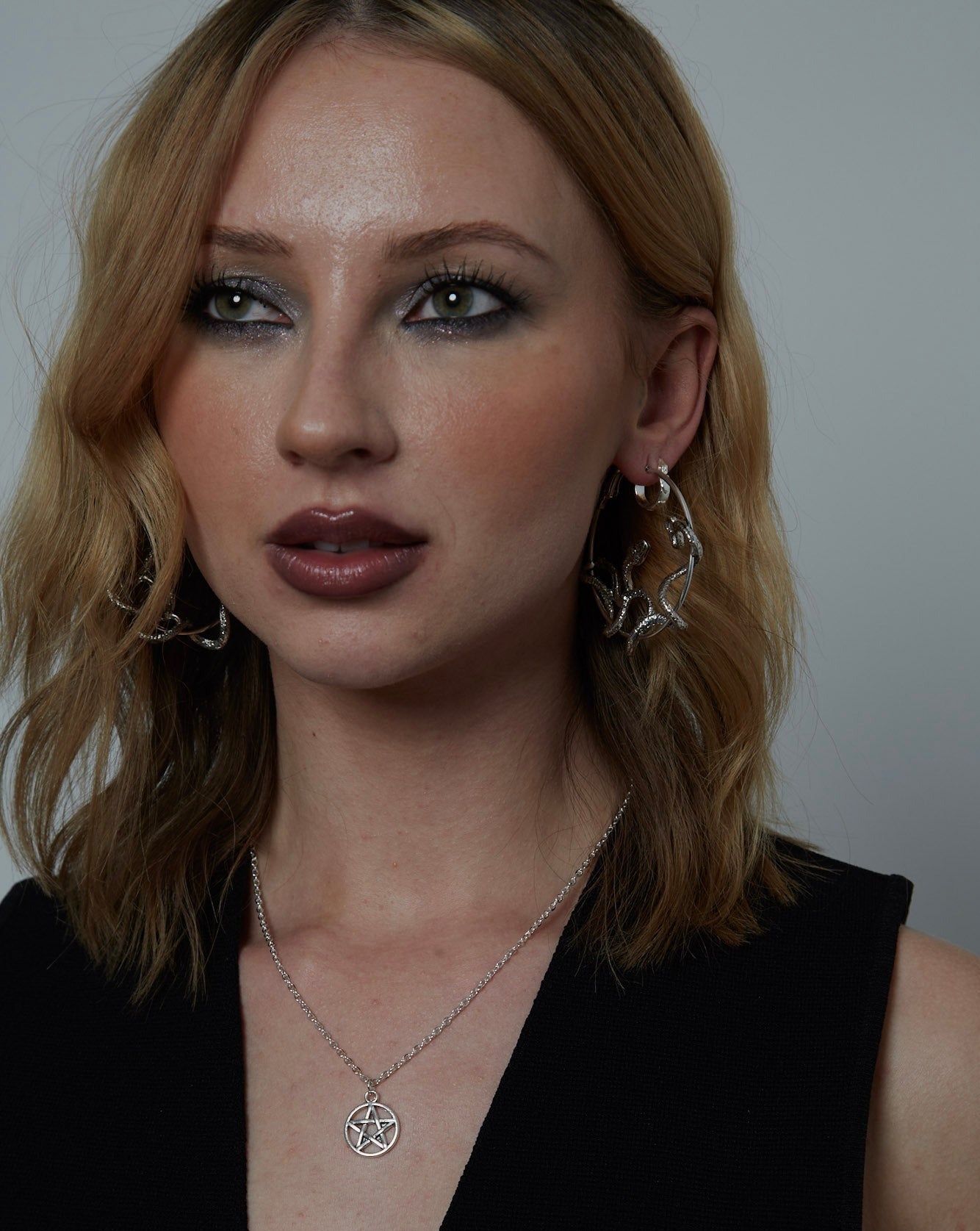 Silver Gothic Snake Hoop Earrings