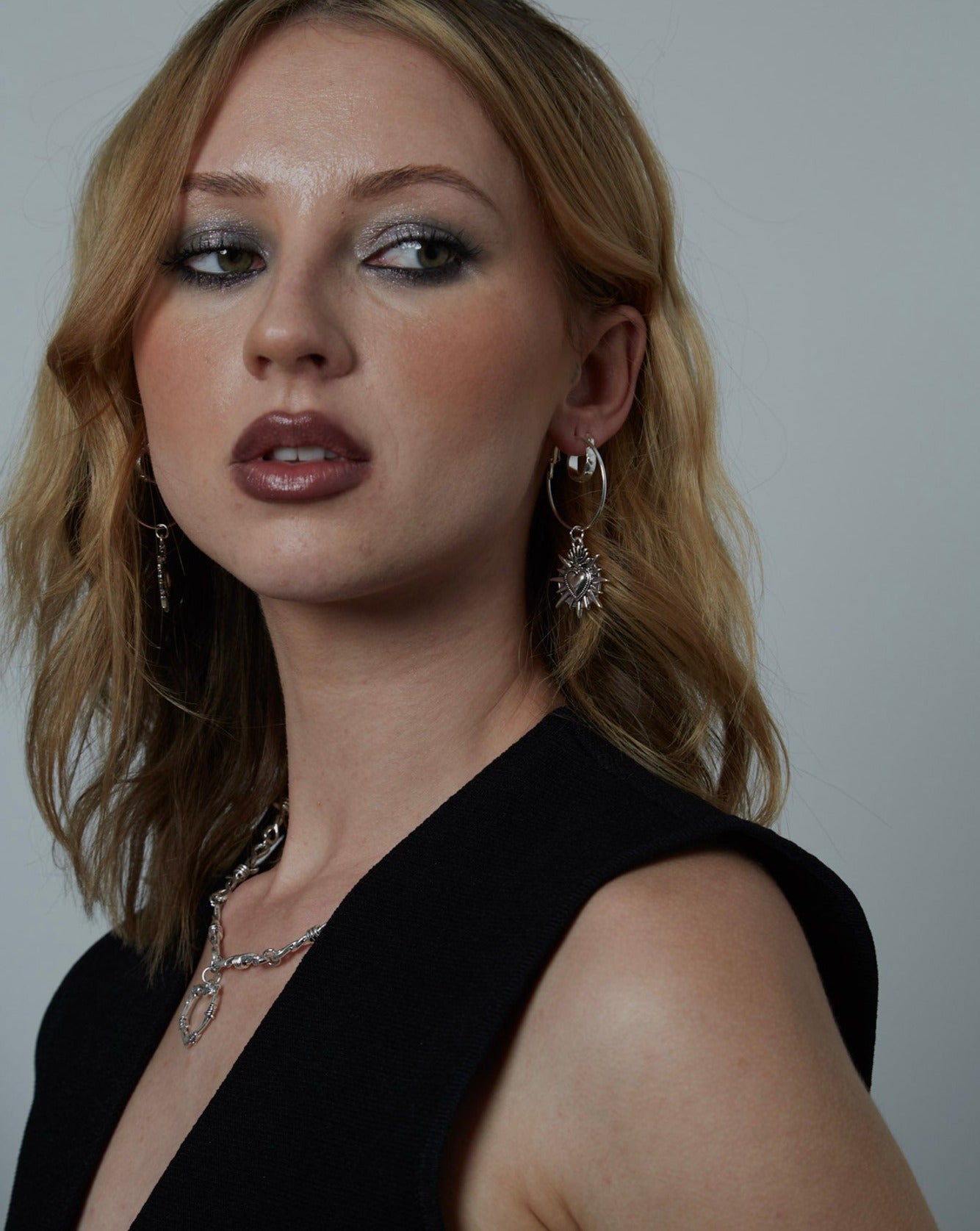 Silver Sacred Flaming Heart Charm Hoop Earrings