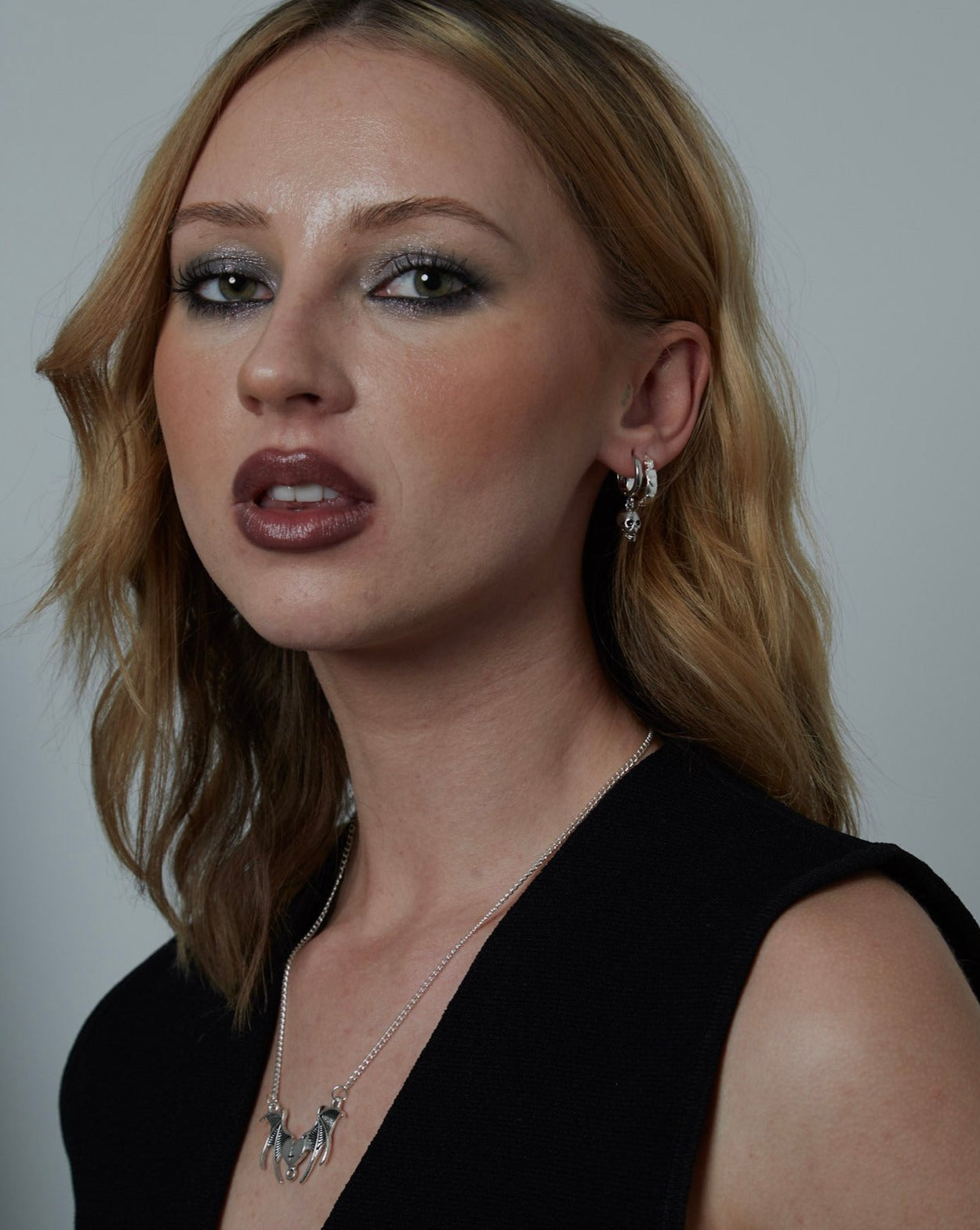 Sterling Silver 925 Skull Drop Charm Earrings