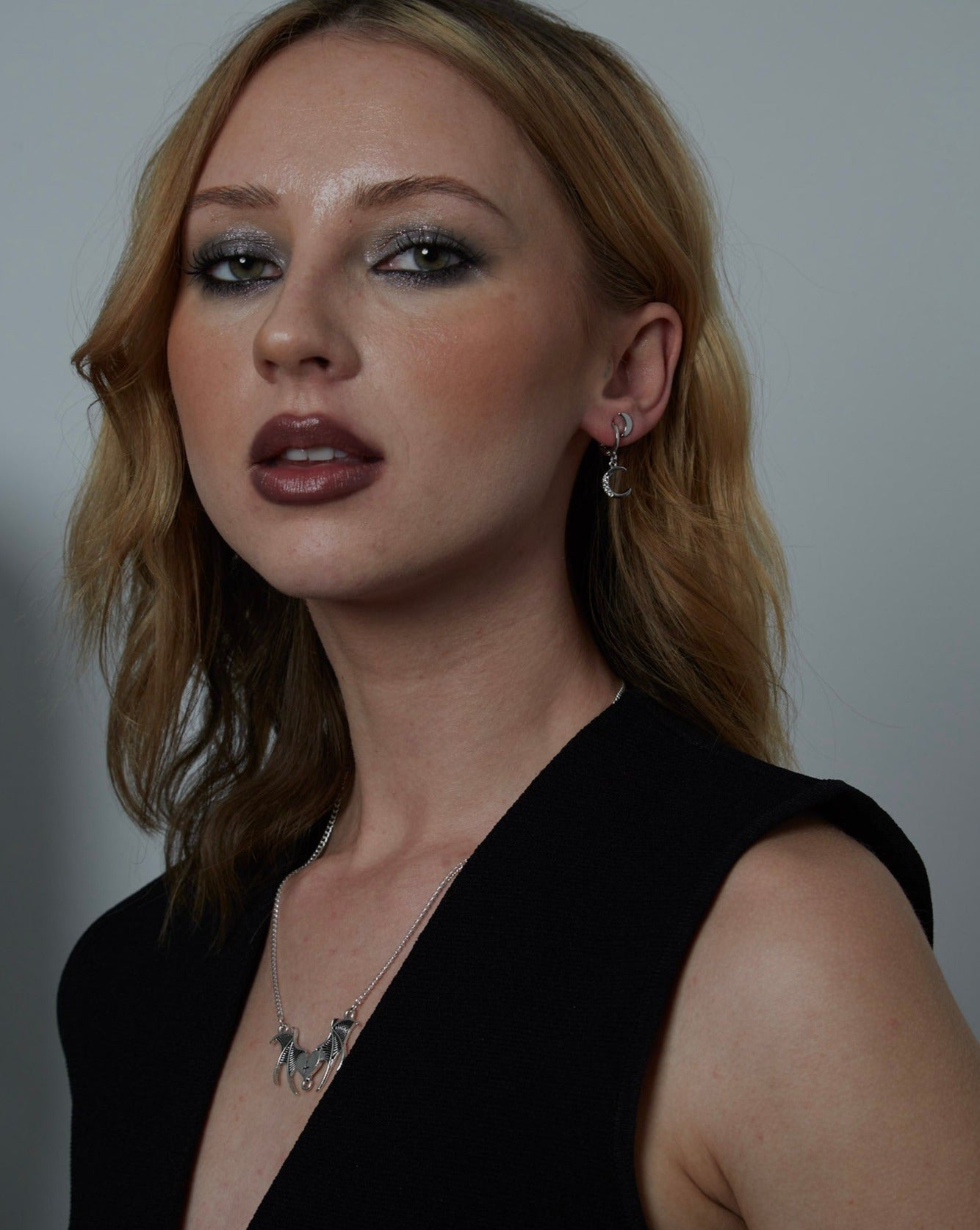 Sterling Silver 925 Crystal Moon Drop Charm Earrings