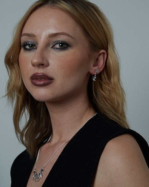 Sterling Silver Crystal Moon Star & Cross Drop Charm Earrings