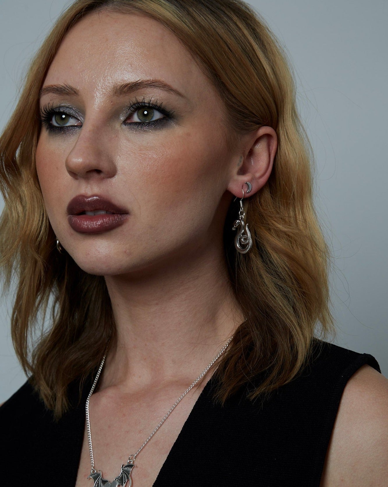 Silver Gothic Serpent Snake Charm Earrings