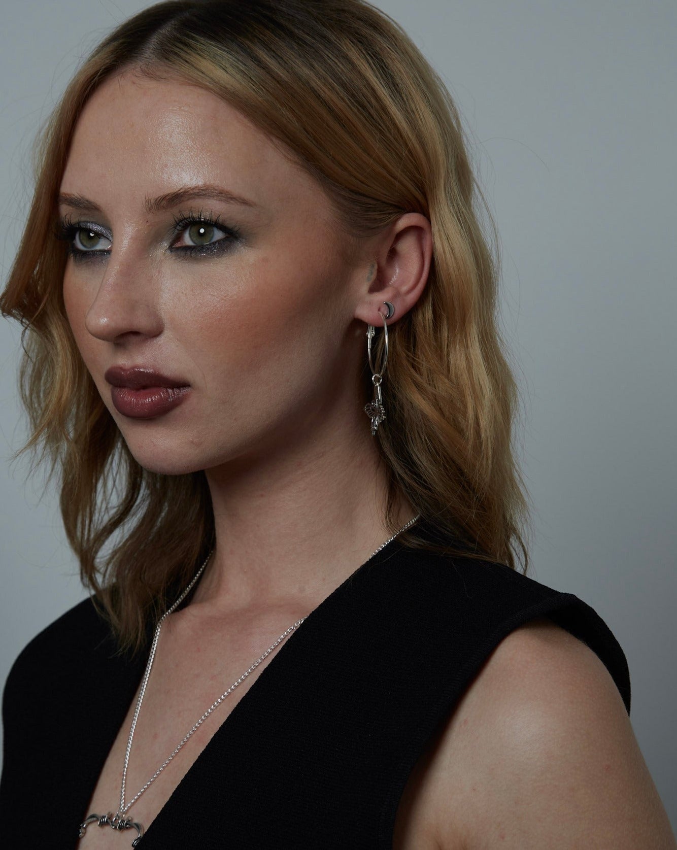 Silver Hoop Earrings With Charm