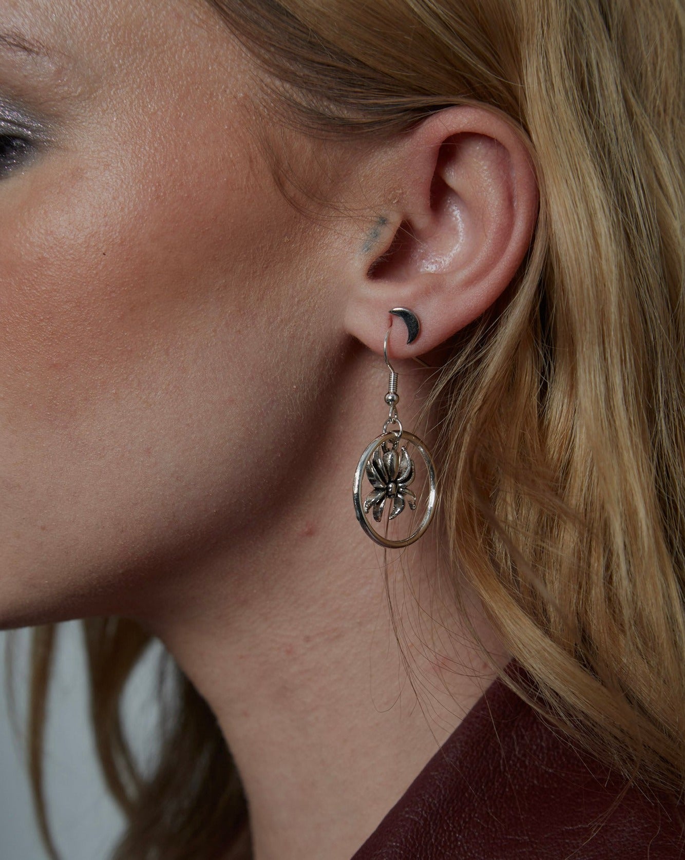 Silver Circle Charm Earrings