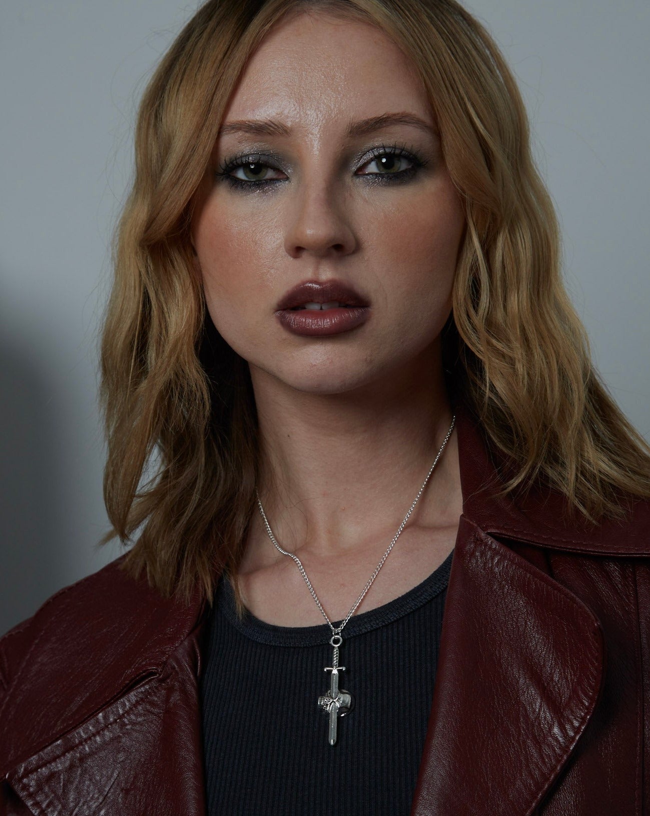 Silver Sword and Skull Charm Necklace