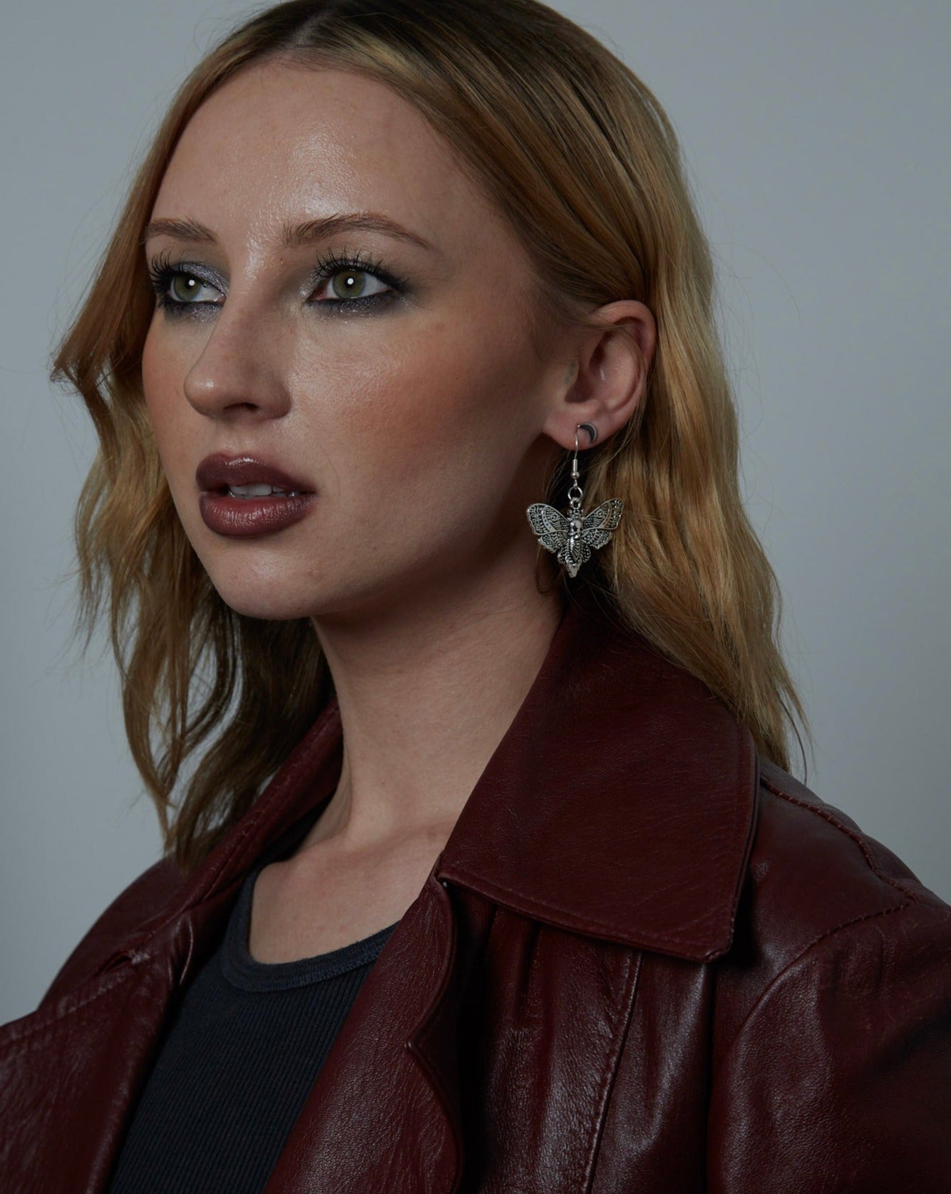 Silver Gothic Moth Charm Earrings