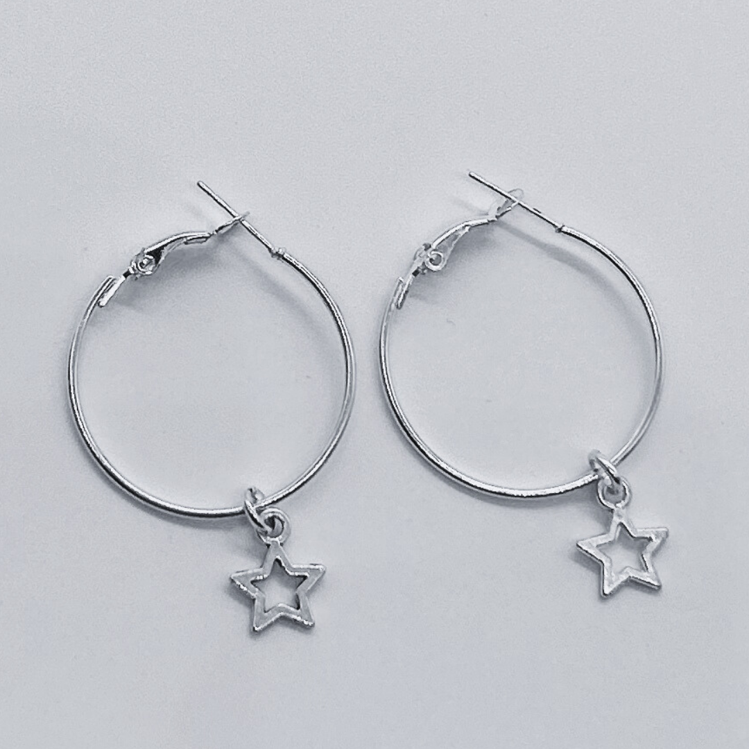 Silver Hoop Earrings With Charm