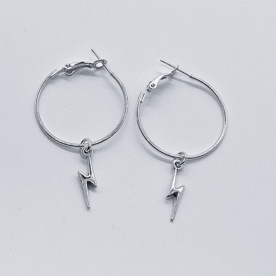 Silver Hoop Earrings With Charm
