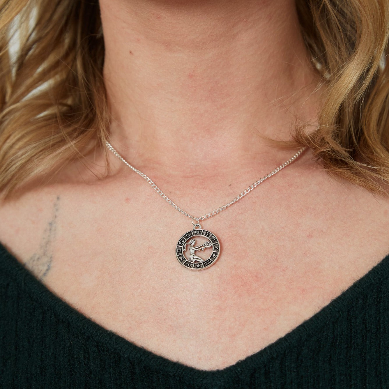 Silver Zodiac Coin Charm Necklace
