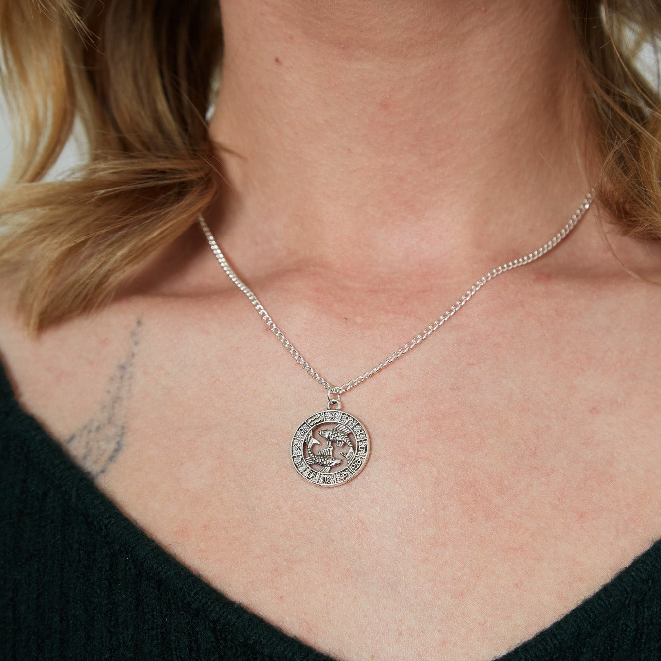 Silver Zodiac Coin Charm Necklace