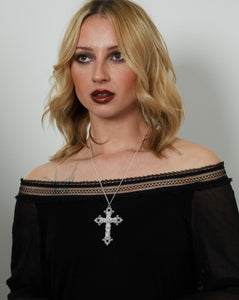 Large Silver Gothic Cross Charm Necklace