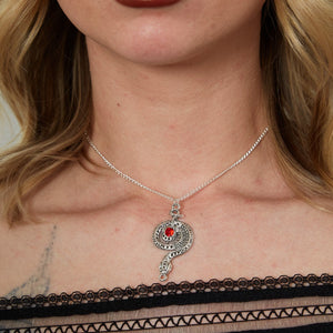 Silver Gothic Python Red Stone Charm Necklace