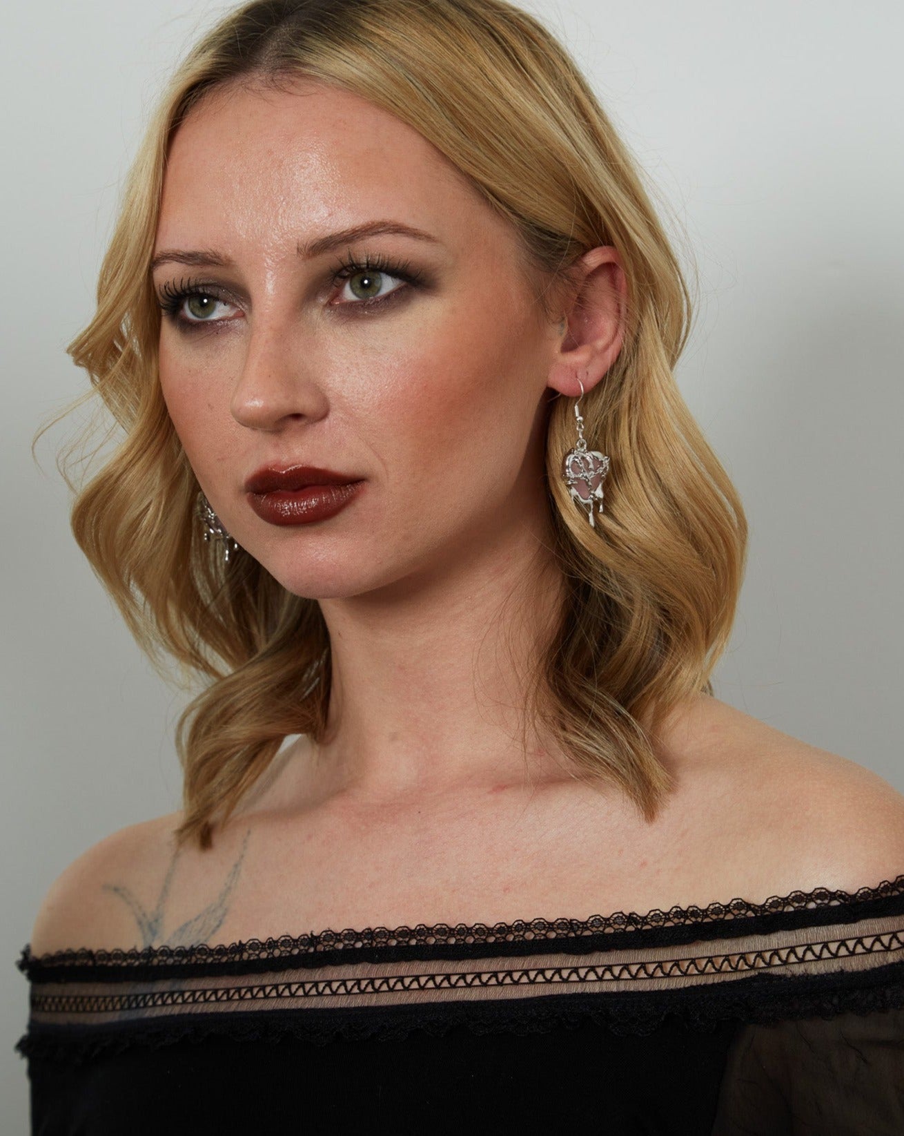 Silver Pink Resin Melting Heart Charm Earrings