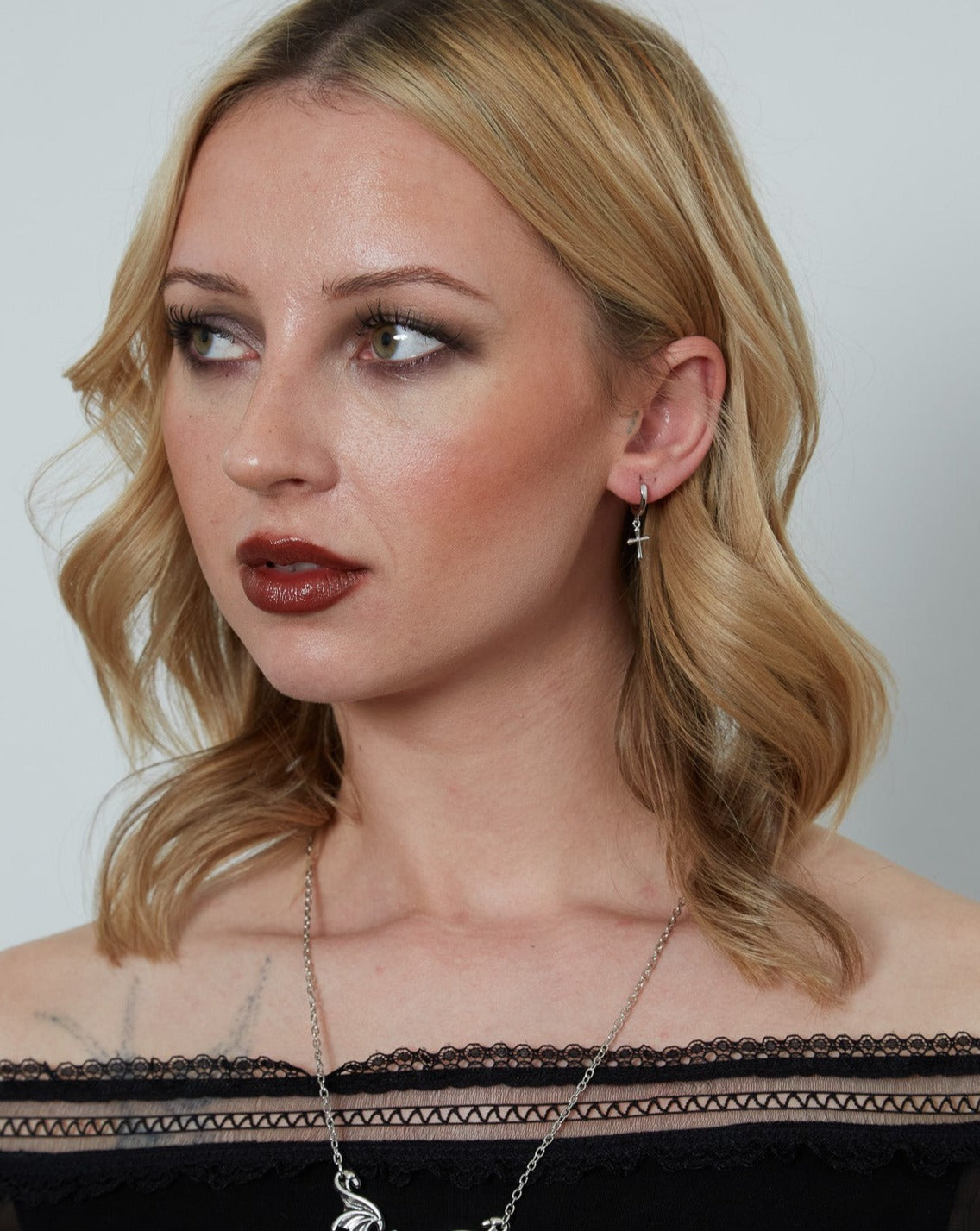 Sterling Silver Cross Drop Charm Earrings