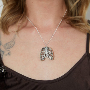 Silver Gothic Rib Cage Charm Necklace