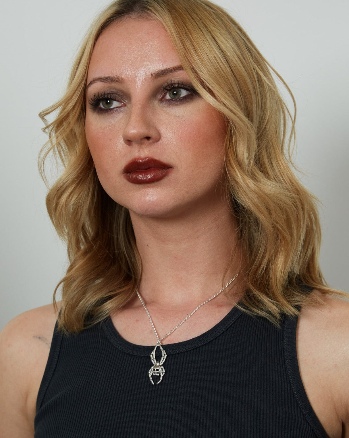 Silver Gothic Spider Skull Charm Necklace