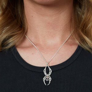 Silver Gothic Spider Skull Charm Necklace